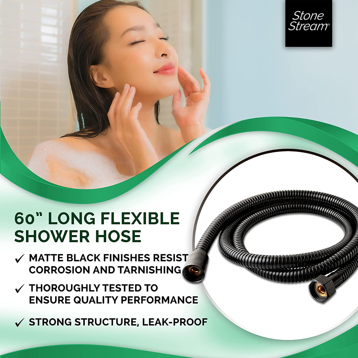 Ruční sprchová hlavice s 1,5m hadicí - matná černá