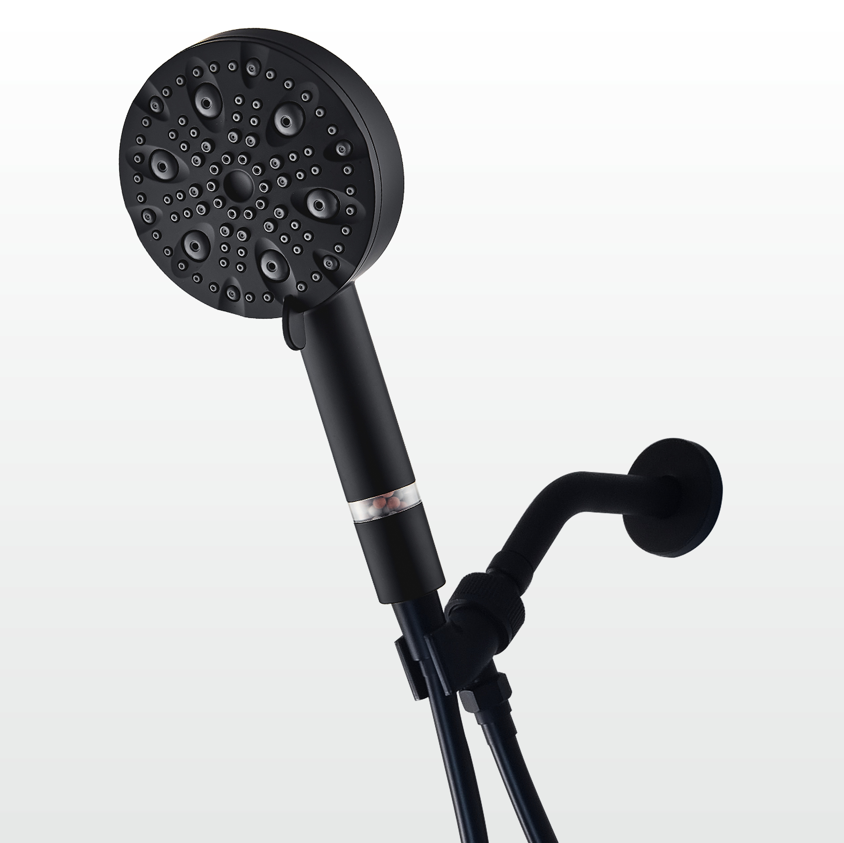 EcoLux 9-mode Black Stainless Steel Shower Head + Wall Adapter Kit